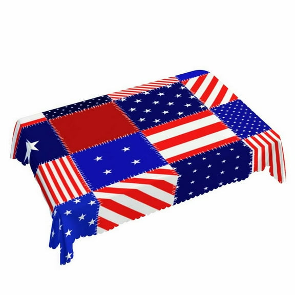 Yehwow Patchwork of American Flag Rectangle Tablecloth 52x70 Inch Table Cover for Kitchen Dining Party Picnic Decor