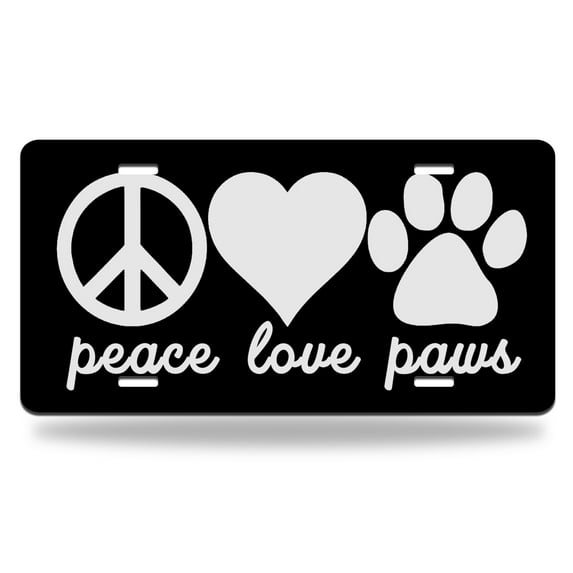 Yehwow Peace Love Paws Metal Car Plate Decorative Aluminum License Plate Tag Sign
