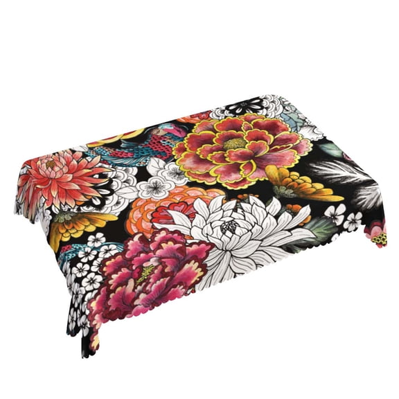 Yehwow Peonies Chrysanthemums Dahlias Carp Rectangle Tablecloth 52x70 Inch Table Cover for Kitchen Dining Party Picnic Decor
