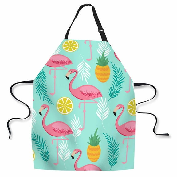 Yehwow Pink Flamingo Pineapples Exotic Leaves Bib Apron For Kitchen BBQ Gardening With Adjustable Neck Strap 27x31 Inch