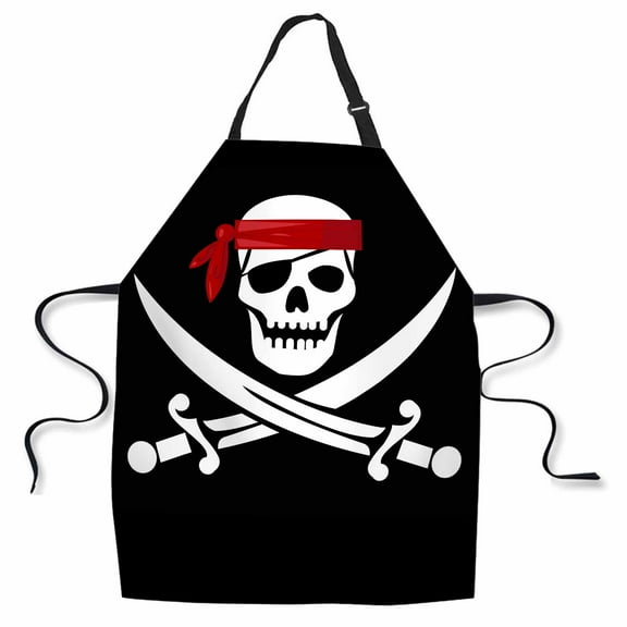 Yehwow Pirate Flag Bib Apron For Kitchen BBQ Gardening With Adjustable Neck Strap 27x31 Inch