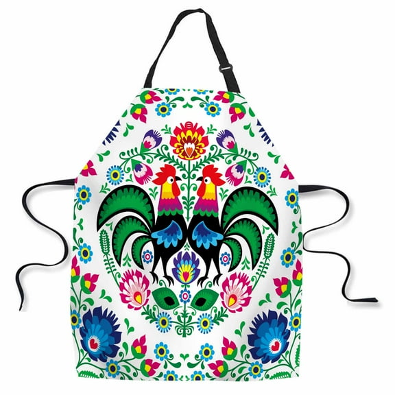 Yehwow Polish Floral Folk Art Bib Apron For Kitchen BBQ Gardening With Adjustable Neck Strap 27x31 Inch