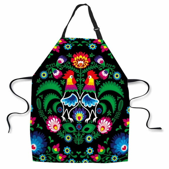 Yehwow Polish Folk Flower Chicken Bib Apron For Kitchen BBQ Gardening With Adjustable Neck Strap 27x31 Inch