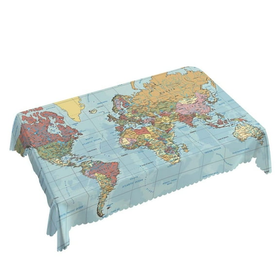 Yehwow Political World Map Rectangle Tablecloth 52x70 Inch Table Cover for Kitchen Dining Party Picnic Decor