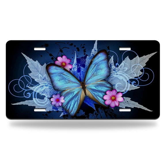 Yehwow Retro Butterflies And Flowers Maple Leaves Metal Car Plate Aluminum License Plate