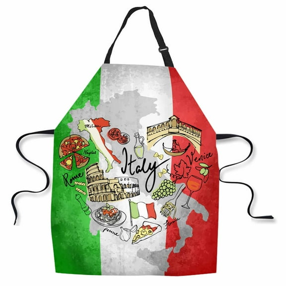 Yehwow Retro Grunge Italian Flag Bib Apron For Kitchen BBQ Gardening With Adjustable Neck Strap 27x31 Inch