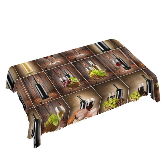 Yehwow Retro Red Wine Bottle Glass Grape Wooden Rectangle Tablecloth 52x70 Inch Table Cover for Kitchen Dining Party Picnic Decor