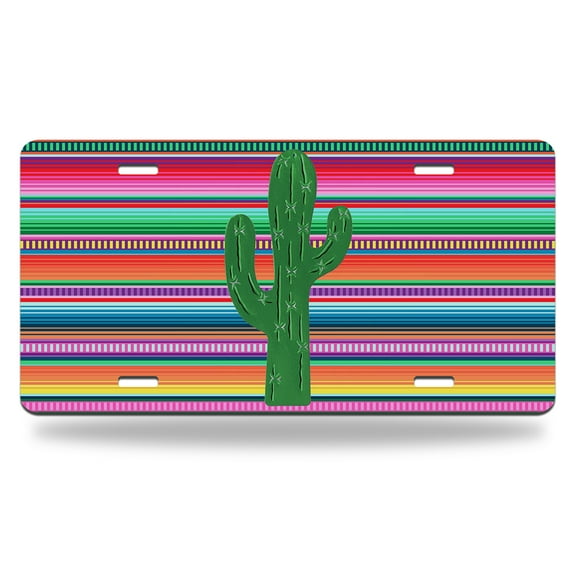 Yehwow Serape Cactus Metal Car Plate Decorative Aluminum License Plate Tag Sign
