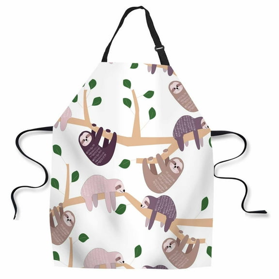 Yehwow Sloth Climbing Tree Bib Apron For Kitchen BBQ Gardening With Adjustable Neck Strap 27x31 Inch