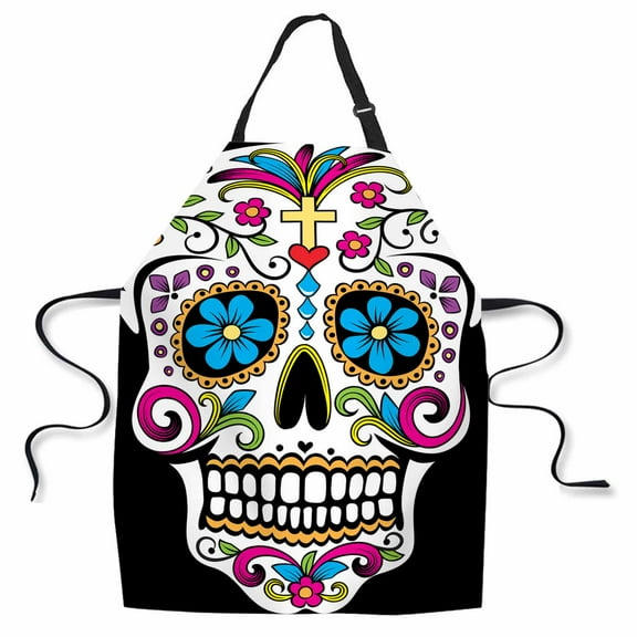 Yehwow Sugar Skull Bib Apron For Kitchen BBQ Gardening With Adjustable Neck Strap 27x31 Inch