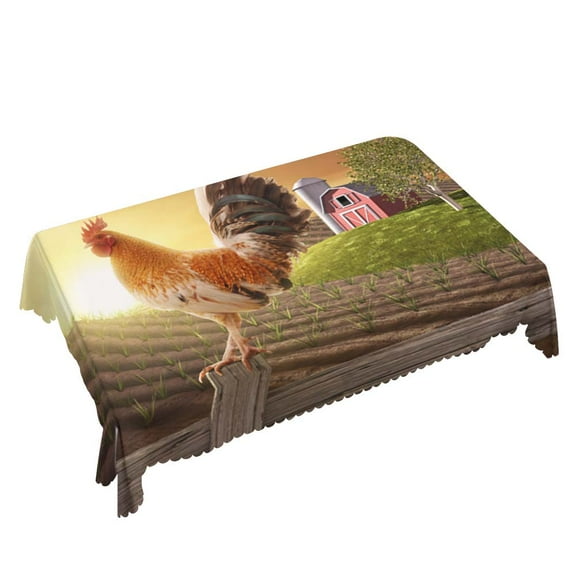 Yehwow Sunrise Rooster Hen Farm Fence Rectangle Tablecloth 52x70 Inch Table Cover for Kitchen Dining Party Picnic Decor