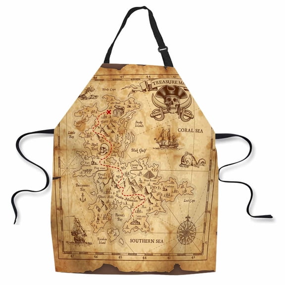 Yehwow Super Detailed Pirate Treasure Map Bib Apron For Kitchen BBQ Gardening With Adjustable Neck Strap 27x31 Inch