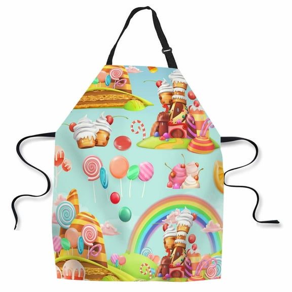 Yehwow Sweet Candy Castle Bib Apron For Kitchen BBQ Gardening With Adjustable Neck Strap 27x31 Inch