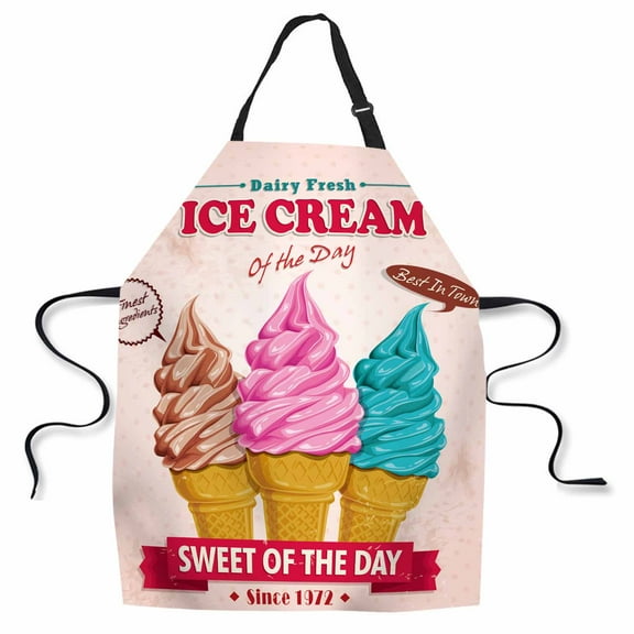 Yehwow Sweet Ice Cream Bib Apron For Kitchen BBQ Gardening With Adjustable Neck Strap 27x31 Inch