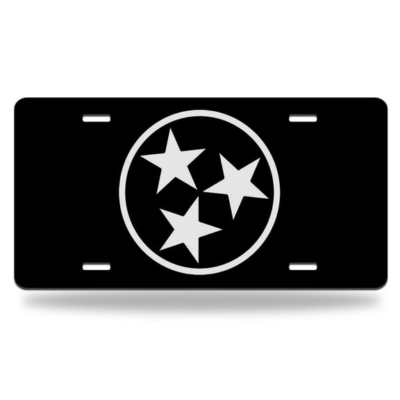 Yehwow Tennessee Flag Black Tri-star Metal Car Plate Aluminum License Plate