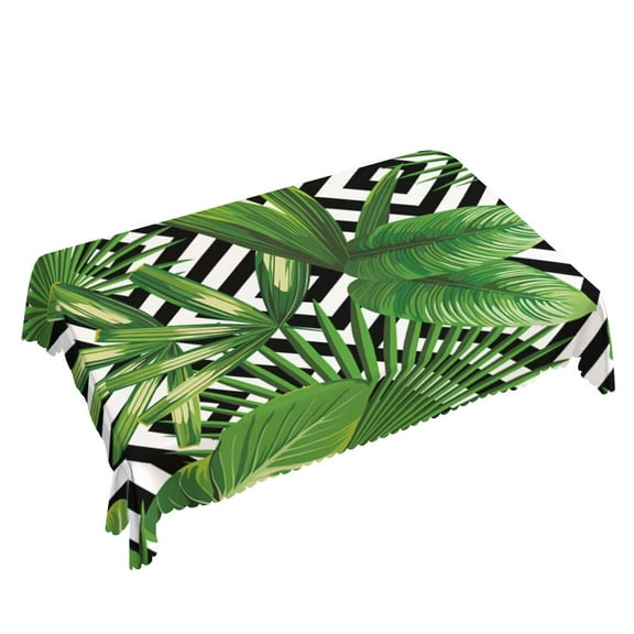 Yehwow Tropical Jungle Leaves on A Geometric Rectangle Tablecloth 52x70 Inch Table Cover for Kitchen Dining Party Picnic Decor