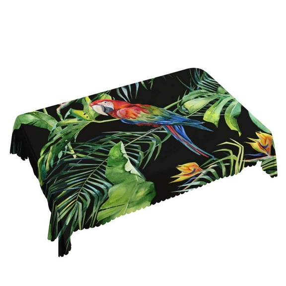Yehwow Tropical Macaw Parrot Palm Leaves Rectangle Tablecloth 52x70 Inch Table Cover for Kitchen Dining Party Picnic Decor