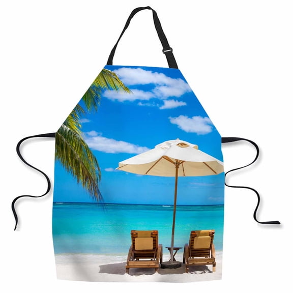 Yehwow Turquoise Tropical Sea Beach Bib Apron For Kitchen BBQ Gardening With Adjustable Neck Strap 27x31 Inch