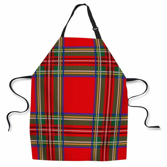 Yehwow Vintage Red Green Checkered Buffalo Check Bib Apron For Kitchen BBQ Gardening With Adjustable Neck Strap 27x31 Inch