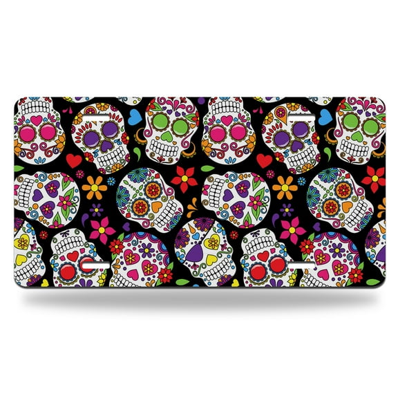 Yehwow Vintage Sugar Skull Abstract Metal Car Plate Decorative Aluminum License Plate Tag Sign