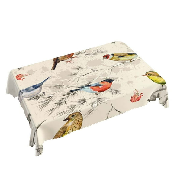 Yehwow Watercolor Branches Birds Rectangle Tablecloth 52x70 Inch Table Cover for Kitchen Dining Party Picnic Decor