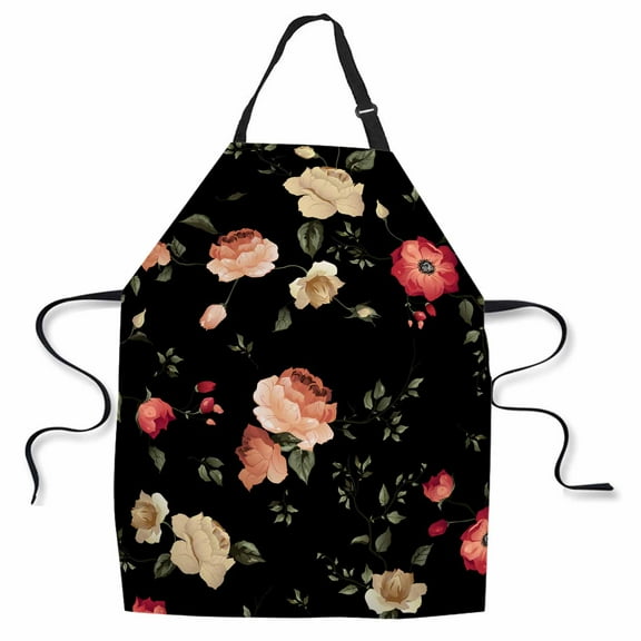 Yehwow Watercolor Floral of Roses Bib Apron For Kitchen BBQ Gardening With Adjustable Neck Strap 27x31 Inch