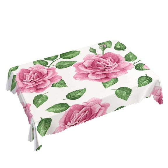 Yehwow Watercolor Rose Flowers Rectangle Tablecloth 52x70 Inch Table Cover for Kitchen Dining Party Picnic Decor