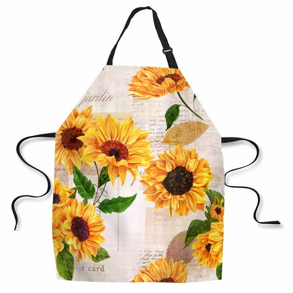 Yehwow Watercolor Sunflowers Bib Apron For Kitchen BBQ Gardening With Adjustable Neck Strap 27x31 Inch