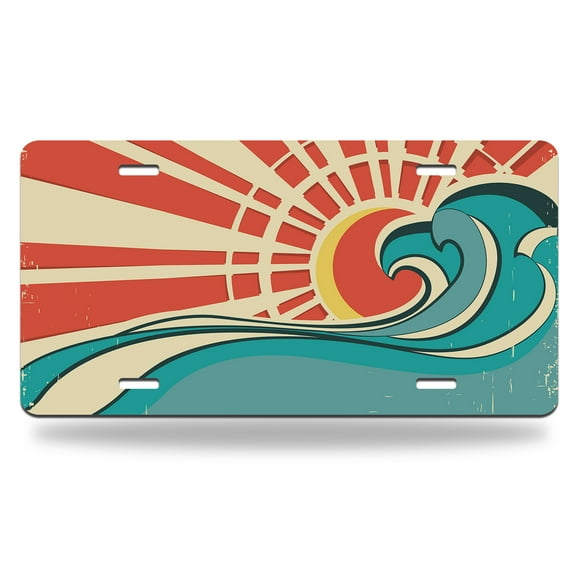 Yehwow Wave At Dawn Ocean And Sun Shine Metal Car Plate Decorative Aluminum License Plate Tag Sign