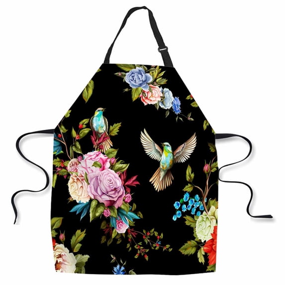 Yehwow Wild Flowers Peony Roses Bib Apron For Kitchen BBQ Gardening With Adjustable Neck Strap 27x31 Inch