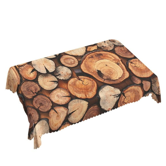 Yehwow Wooden Circular Shaped Oak Rectangle Tablecloth 52x70 Inch Table Cover for Kitchen Dining Party Picnic Decor