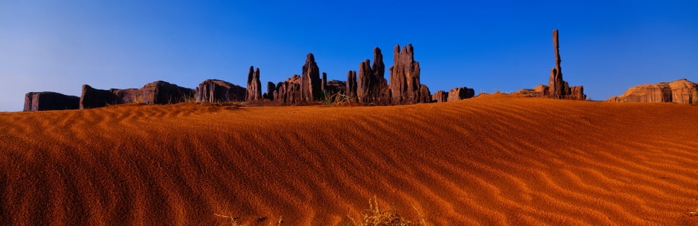 Yei Bi Chei & the Totem Pole Sunrise Monument Valley Arizona Canvas Art - Panoramic Images (36 x 12)