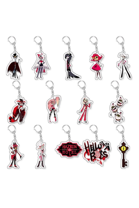 14pcs Anime Angel Dust Alastor Husk Acrylic Keychain Desktop Standing Sign Model Decor Birthday Gifts Phone Chain Accessories
