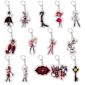 Yejue 14pcs Anime Angel Dust Alastor Husk Acrylic Keychain Desktop Standing Sign Model Decor Birthday Gifts Phone Chain Accessories