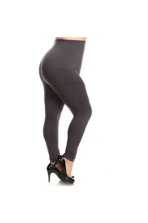 High Waist Compression Leggings with French Terry Lining SML548SD002P, Plus size, Charcoal