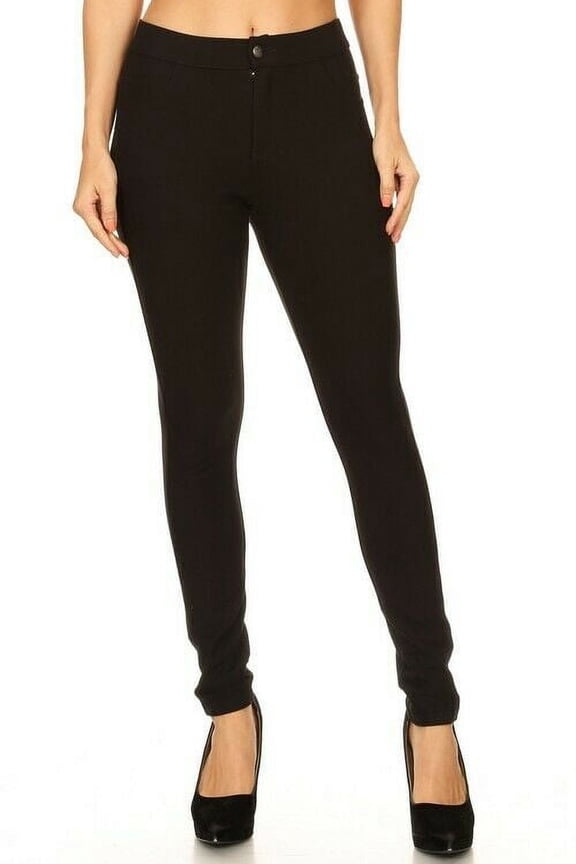 Lady's Mid Rise Ponte Knit Skinny Pants Black - Women's Size Small