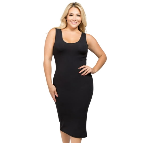 Yelete Lady's Scoop Neckline Body-Con Dress, Plus Size, Black XL