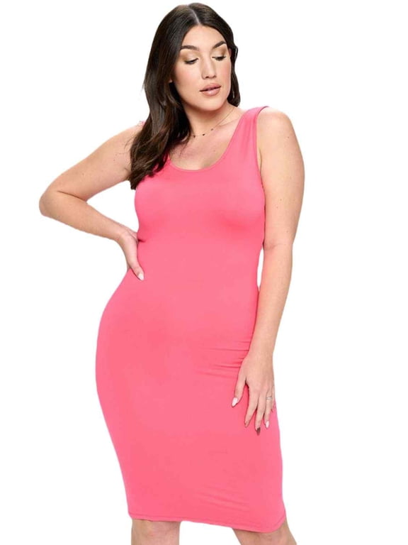 Lady's Scoop Neckline Body-Con Dress, Plus Size, Hot Pink, XL