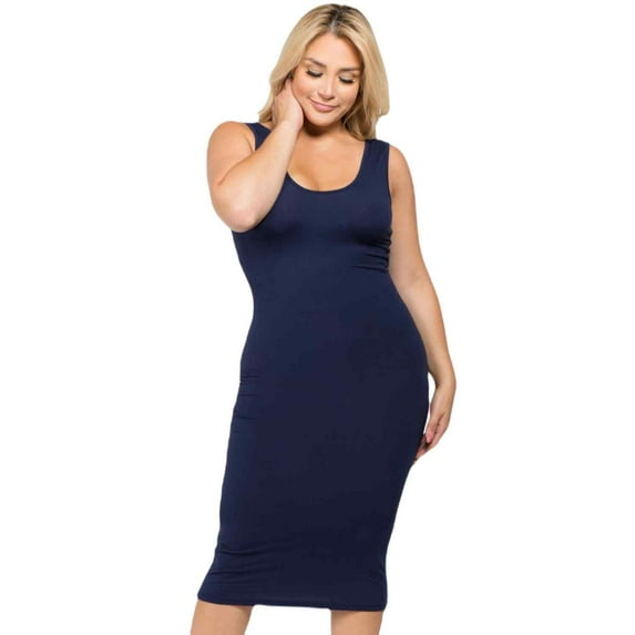 Yelete Lady's Scoop Neckline Body-Con Dress, Plus Size, Navy, XL