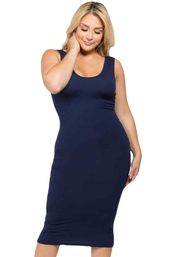 Lady's Scoop Neckline Body-Con Dress, Plus Size, Navy, XL