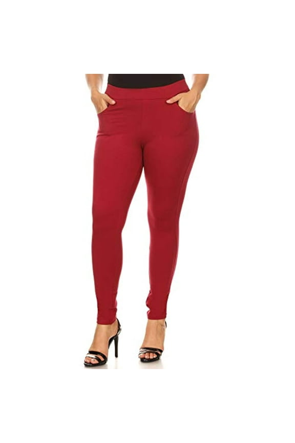 Plus size Knit Slim 4 Pocket Ponte Pants, Wine Red, 2XL