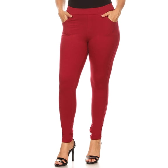 Yelete Plus size Knit Slim 4 Pocket Ponte Pants, Wine Red, XL