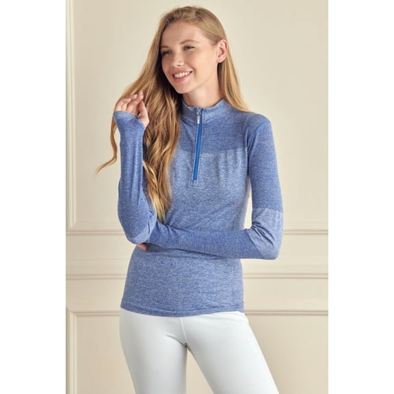 Yelete Stella Elyse Active Living 1/4 Zip Pullover Top Marled Knit Denim Blue - Size Women's M-L