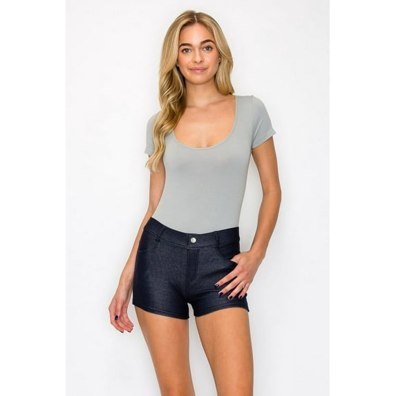 Yelete Women's Classic Jean Like Jegging Shorts - Navy Blue