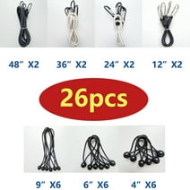 Yelier Bungee cords 12inch, 24inch, 36inch 48inch Black and white 26-Piece, UV Resistant, Antioxidant.