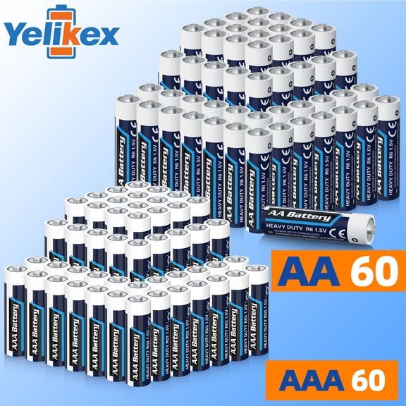 Yelikex AAA+AA Battery 120 Pack, Dual A Battery 1.5V R6P, Suitable for Home and Electronic Devices, 10-year Shelf Life