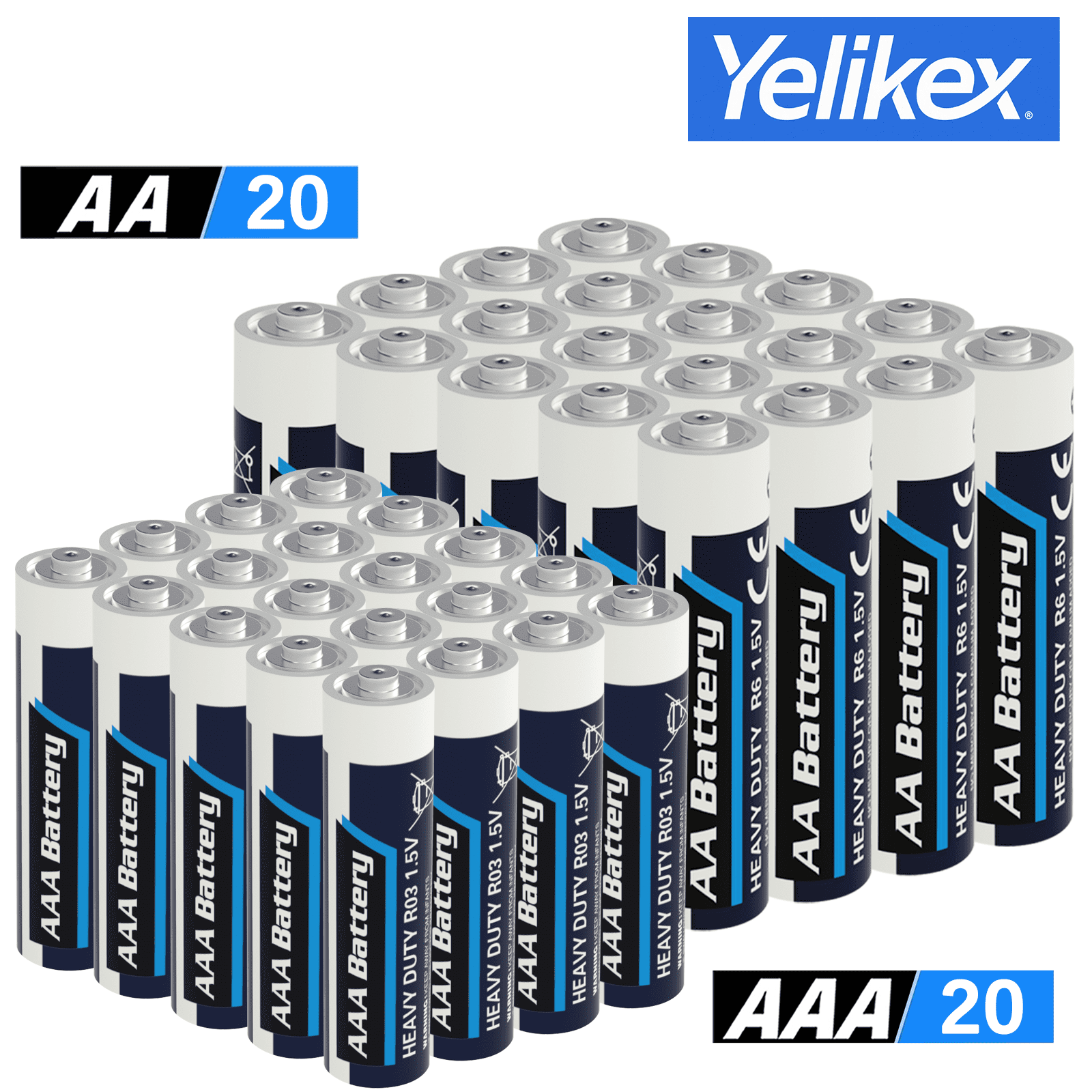 Yelikex AAA+AA Battery 40 Pack, Dual A Battery 1.5V R6P, Suitable for Home and Electronic Devices, 10-year Shelf Life