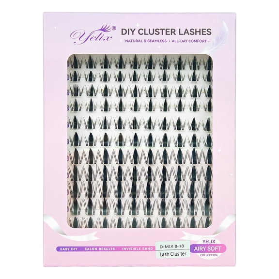 Yelix DIY Cluster Eyelash Extensions, 120 Clusters D Curl 8-18mm Mix Fairy Manga Lashes