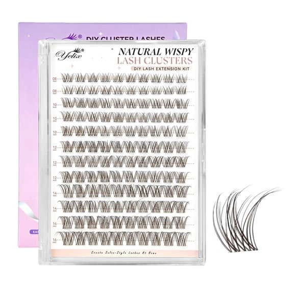 Yelix Natural Brown Wispy DIY Lash Clusters Narrow Root Eyelash Extensions 8-16mm Mixed Lengths for Beginner At-Home Styling