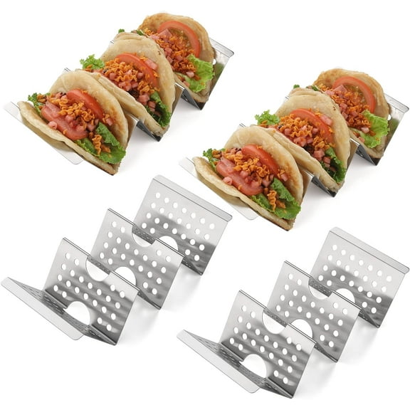 YellRin Taco Holder Stand Set of 4 Stainless Steel Taco Tray Style Each Rack Holds Up to 3 Tacos Stand for Tortillas, Burritos, Parties & Restaurants